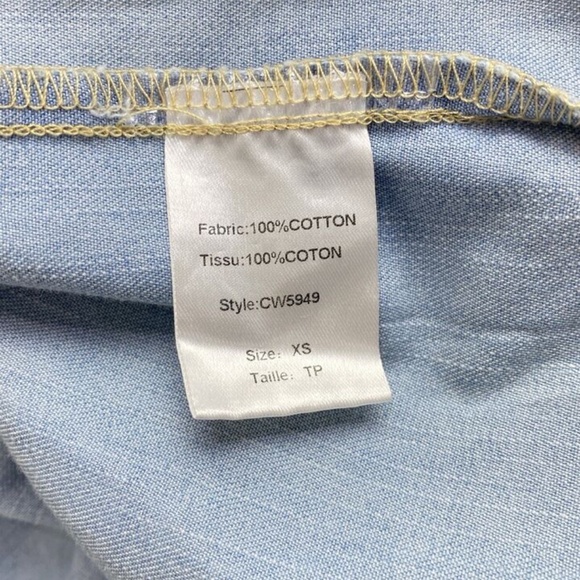 Elan Cotton Denim Tiered Shirt Dress XS Button Front A Line Puff Sleeve Blue - Picture 5 of 8